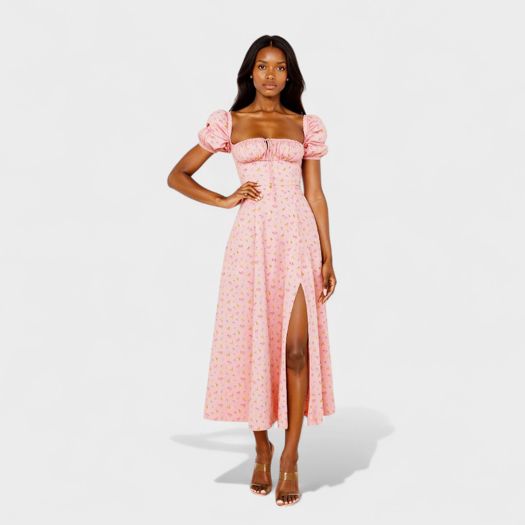 Helena - Vestido Verão com Decote Quadrado