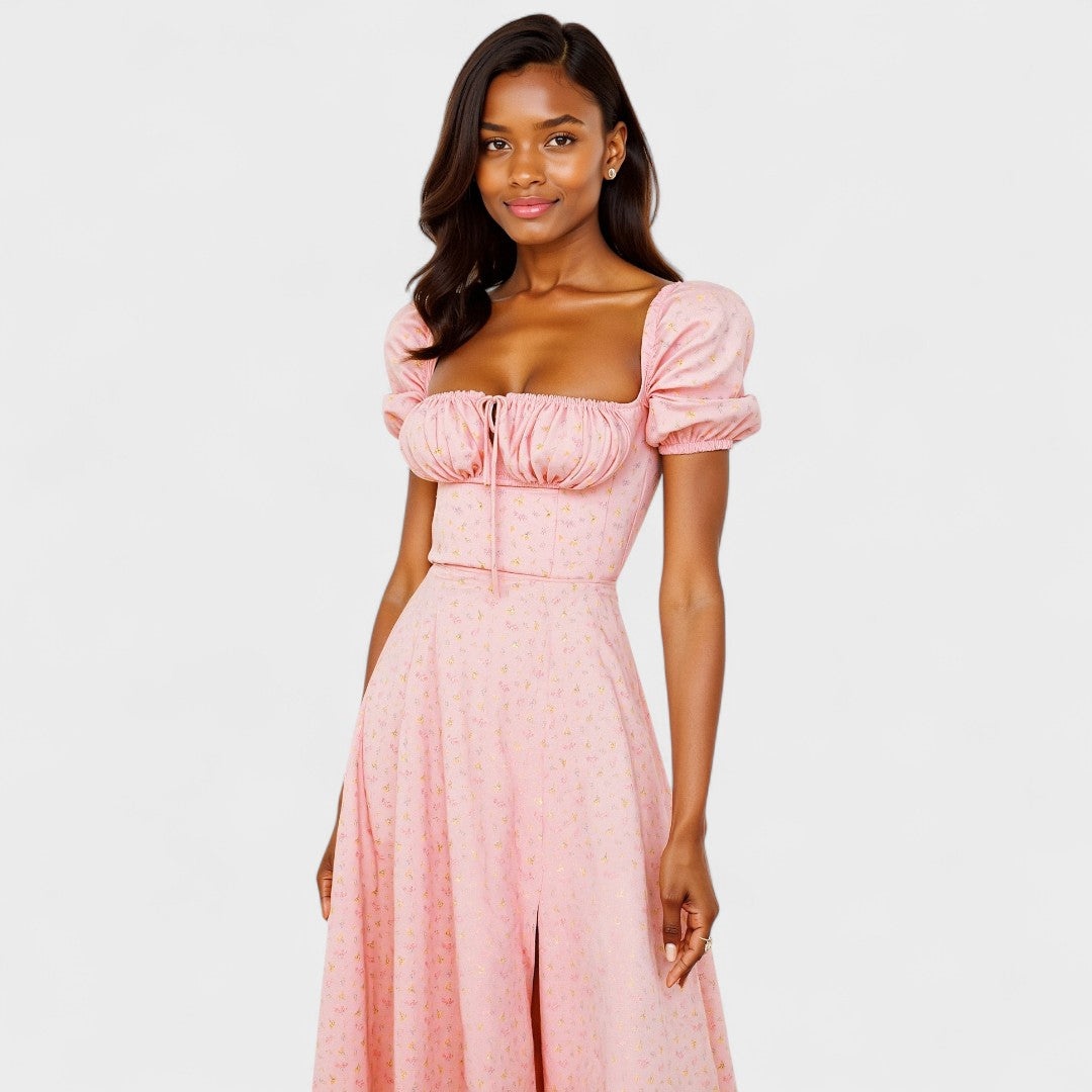 Helena - Vestido Verão com Decote Quadrado